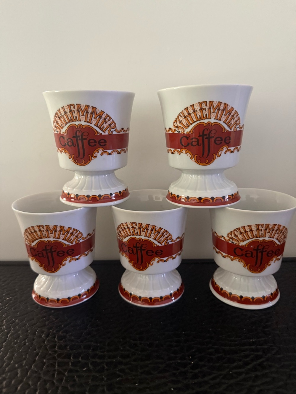 Scheffelmayr Caffee Espresso Cups - White with Red & Gold Accents (Set of 5)